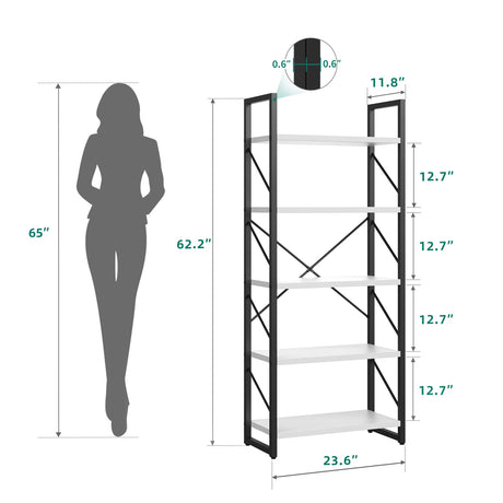 YITAHOME Modern White 5-Tier Bookshelf - Versatile Storage Rack for Home and Office YITAHOME