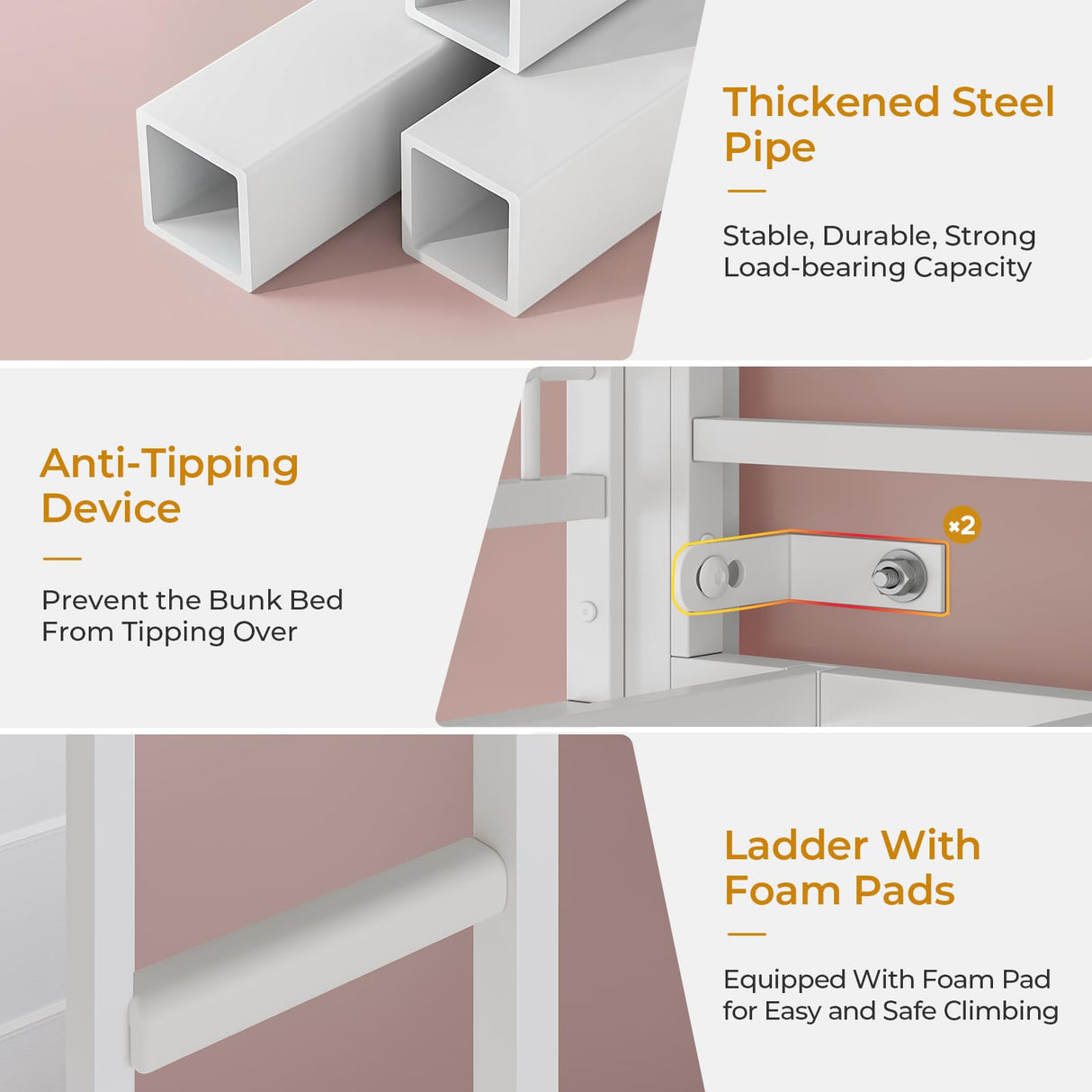 ADORNEVE Bunk Bed Twin Over Twin Size with 8 Storage Drawers, Twin Bunk Beds with Led Lights & Storage Shelves, Metal Loft Bed with 13.4" H Safety Guardrail & Ladder, for Kids & Teens, White ADORNEVE