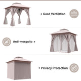 LAUSAINT HOME Outdoor Patio Gazebo with Expansion Bolts, Double Roof Soft top Gazebos Shelter Party Tent with Mosquito Nettings and Privacy Screens for Backyard, Deck, Garden, Lawn (8×8, Khaki) LAUSAINT HOME