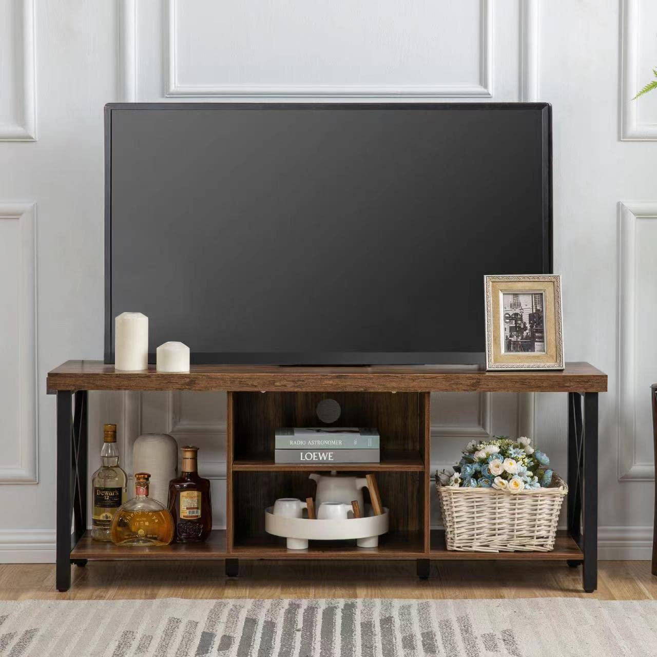 GAZHOME TV Stand for TV up to 55 Inches, TV Cabinet with Open Storage, TV Console Unit with Shelving for Living Room, Entertainment Room, Rustic Brown - WoodArtSupply