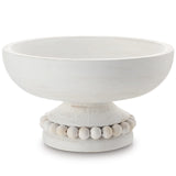 Amyhill Distressed Beaded Wood Pedestal Bowl Decorative Wooden Beaded Bowl Wood Pedestal Bowl Beaded Serving Bowl for Farmhouse Kitchen Decor (White) Amyhill