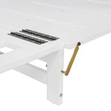 Farmhouse Queen Size Murphy Bed with Both Sides Hidden Storage, Solid Wood Folding Platform Bed Chest Cabinet Bed for Home Office Guest Room Small Room, Modern Woven Design (White-3.4, Queen) XD Designs