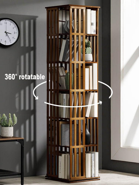 XAFNG 360-Degree Rotating Bamboo Bookcase - 5/6 Tier Freestanding Storage Organizer for Home and Office WoodArtSupply