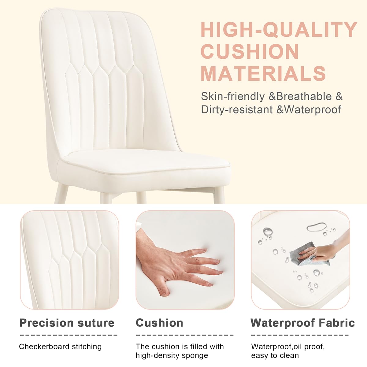 Ebullient White Oval Dining Table Set for 6, 67'' Modern Dining Table Set for 6, Cream White Oval Tabletop with Sleek Ripple Legs, 6 Soft Faux Leather Chairs, Ideal for Dining Room Ebullient