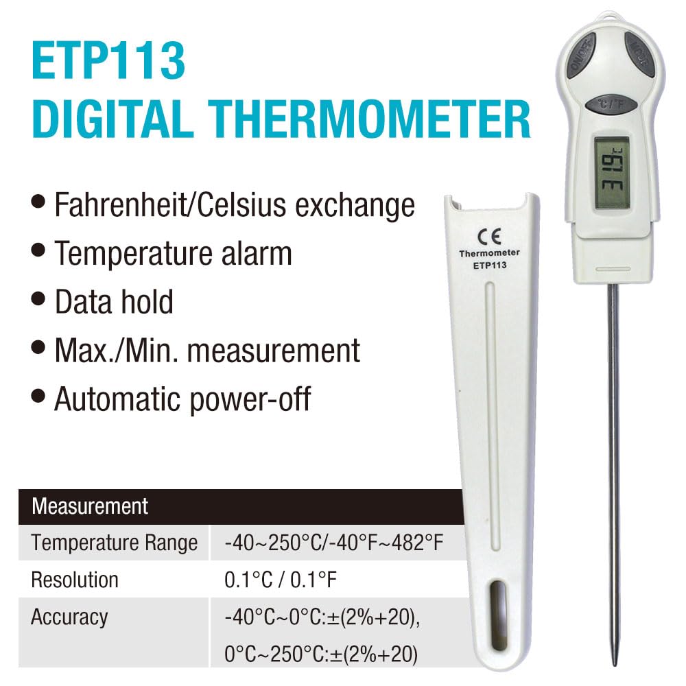 allsun Digital Meat Thermometer with Stainless Steel Probe, High Precision °C/°F Cooking Thermometer for Kitchen, Food & Home Use allsun