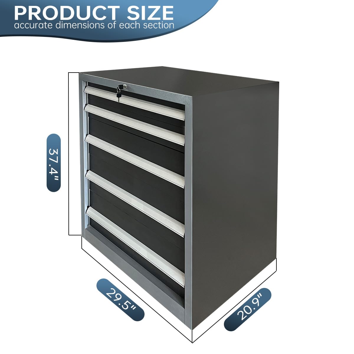 JZD Metal Tool Storage Cabinet with Lockable 5 Drawers. for Garage Workshops, No Assembly Required, Black & Grey