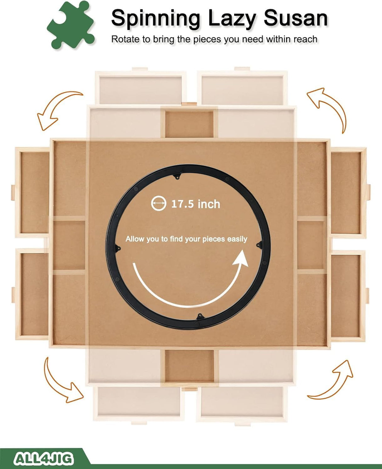 ALL4JIG 2000 Pieces Rotating Puzzle Board with 6 Drawers and Cover,29.6"x41.3"Portable Wooden Jigsaw Puzzle Table for Adults,Lazy Susan Spinning Puzzle Boards Birthday Gift for mom ALL4JIG