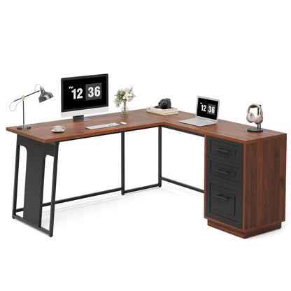 Tribesigns L-Shaped Computer Desk with Drawers, 55" Office Desk with File Drawer Storage, L-Shaped Corner Desk PC Desk Study Writing Table Workstation for Home Office - WoodArtSupply