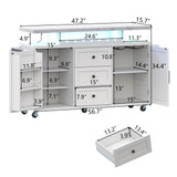 Kitchen Island with Storage, 55" Kitchen Island on Wheels with LED Lights & 3 Drawers,Rolling Kitchen Cart with Spice Rack & Towel Rack, Large Mobile Islands Table for Kitchen, White Gyfimoie