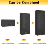 SteeLoong 86" Metal Armoire Wardrobe Closet with 2 Drawers,Tall Clothing Storage Cabinet with Adjustable Shelves and Hanging Rod,Black Wardrobe Closet for Bedroom,Home,Office,Gym SteeLoong