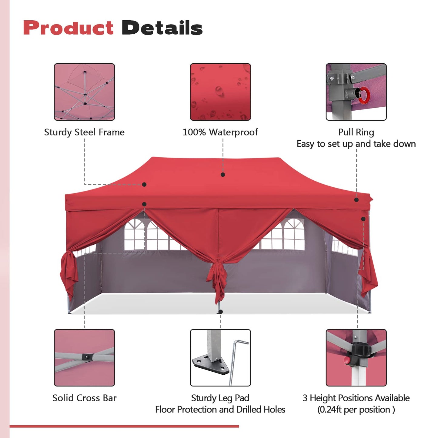 10x20 ft Instant Pop up Canopy, Wonlink Party Tent Folding Heavy Duty Gazebos with Removable Sidewalls and Wheeled Bag Waterproof