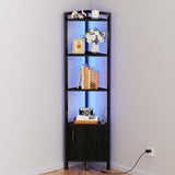 Furnulem Corner Shelf,5-Tier Corner Cabinet with Storage and LED Light, 62.8” Standing Display Bookshelf for Bedroom, Living Room, Kitchen, Wood Display Shelf (Black Oak) Furnulem