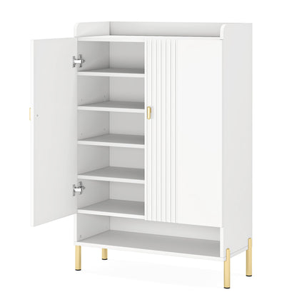 Tribesigns Shoe Cabinet Storage Entryway: Slim 6-Tier Shoe Organizer Cabinet with Adjustable Shelves, Freestanding Wood Shoe Rack with Doors for Entryway, Hallway, Living Room - White - WoodArtSupply