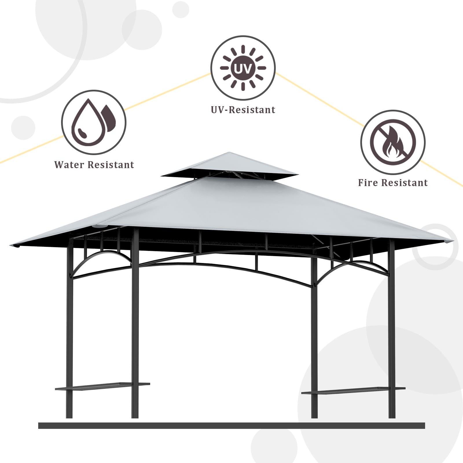 Grill Gazebo Replacement Canopy Top - AONEAR 5'x8' Outdoor BBQ Tent Roof Cover Double Tiered Outdoor Grill Shelter Fit for Model L-GG001PST-F (Gray) - WoodArtSupply