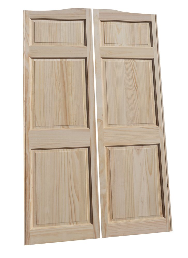 Cafe Doors by Cafe Doors Emporium | Full Height Pine Raised 6 Panel Cafe Door | Parlor Butler Door | Premade for 32"W Finished Opening | 76" Tall | Saloon Swinging Solid Wood fe Door | Includes Hinges Cafe Doors Emporium