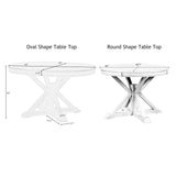 FIVEGIVEN Farmhouse Dining Table for Kitchen 54x42 Inch Expandable Oval Table Top with Hidden Butterfly Leaf Trestle Pedestal Base Natural Wood/White FIVEGIVEN