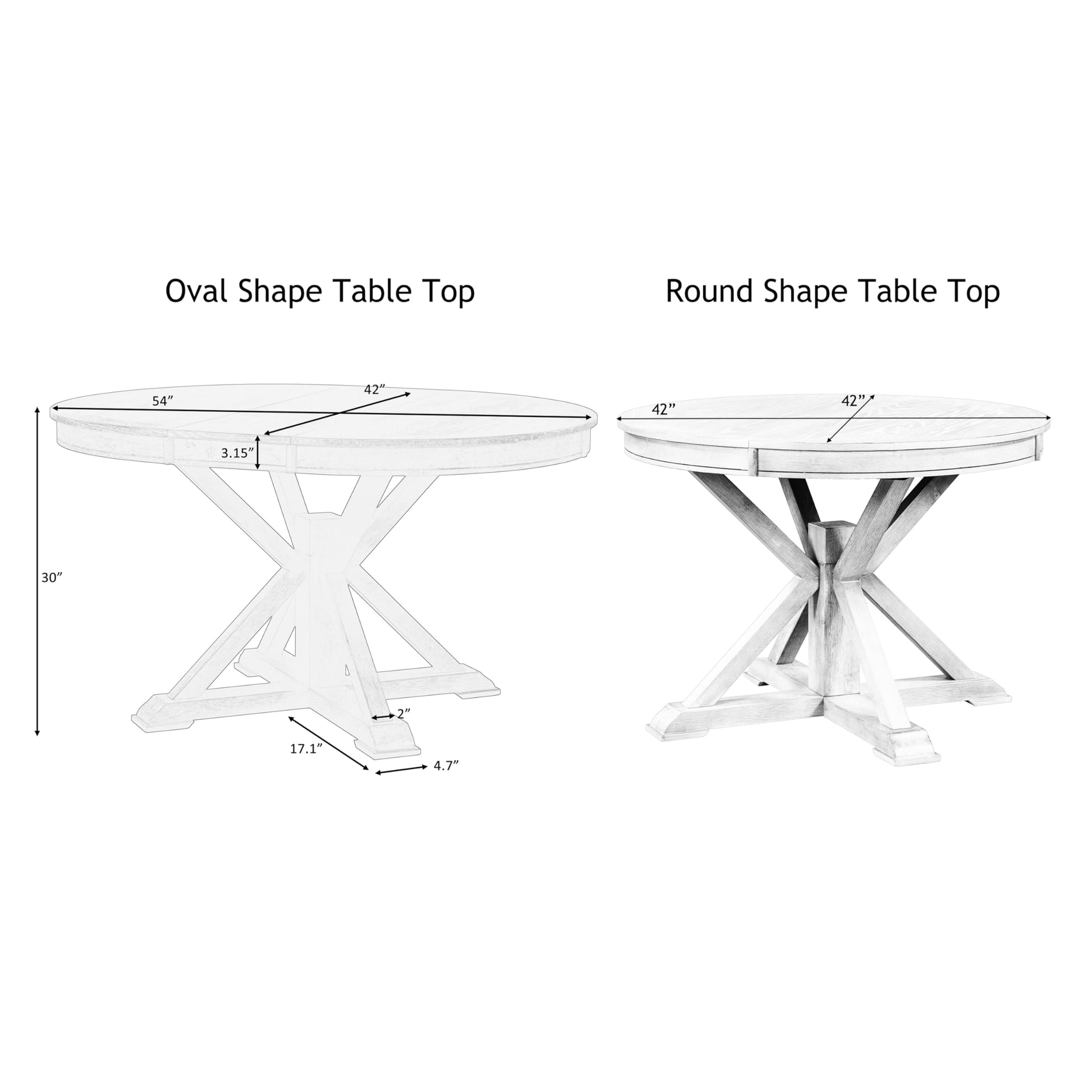 FIVEGIVEN Farmhouse Dining Table for Kitchen 54x42 Inch Expandable Oval Table Top with Hidden Butterfly Leaf Trestle Pedestal Base Natural Wood/White - WoodArtSupply