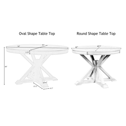 FIVEGIVEN Farmhouse Dining Table for Kitchen 54x42 Inch Expandable Oval Table Top with Hidden Butterfly Leaf Trestle Pedestal Base Natural Wood/White - WoodArtSupply