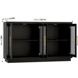 FOTOSOK Buffet Cabinet with Storage, 55.1" Large Sideboard Buffet Cabinet, Modern Sideboard Kitchen Cabinet with 4 Fluted Glass Doors, Wood Coffee Bar Cabinet Buffet Table for Kitchen, Black FOTOSOK