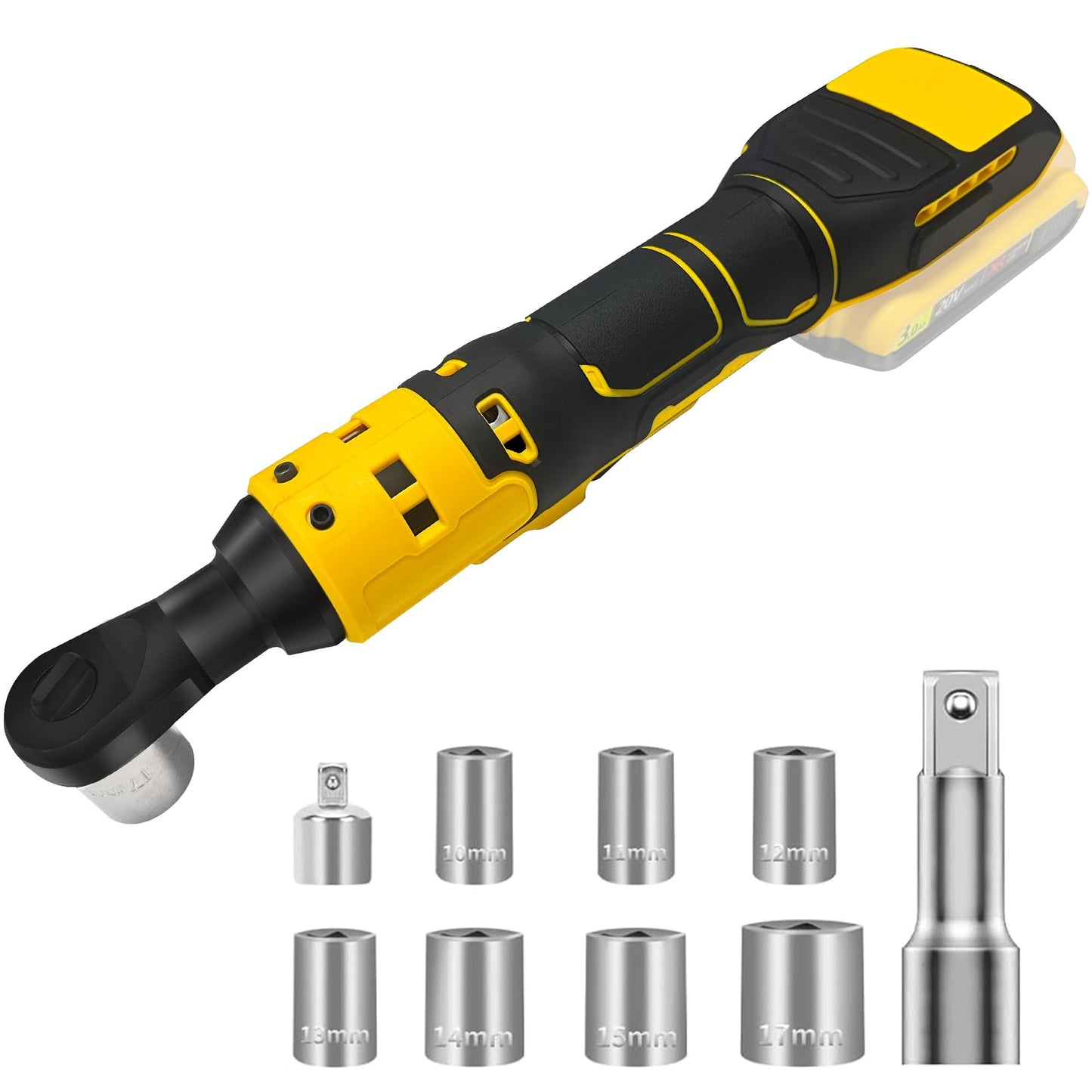 3/8" Cordless Ratchet Wrench Compatible with DEWALT 20V Battery, Electric Power Ratchet, Variable Speed Trigger, 45 Ft-lbs 400 RPM Wrench Tool, 7 Sockets, 1/4" Adapter & 3" Extension Bar (Too - WoodArtSupply