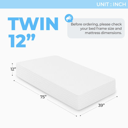 NEO SLEEP 12 Inch Twin Medium Firm Cooling Gel Memory Foam Mattress for Cool Sleep Pressure Relieving CertiPUR-US Certified Mattress in a Box Fiberglass Free (Twin, 12 in)