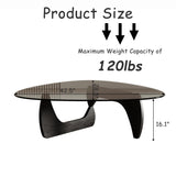 Honyee Morden Coffee Table, Tempered Glass Top Coffee Table with Wooden Legs, 42.5" x 28.5" x 16.1" Triangle Coffee Table for Living Room, Black Honyee