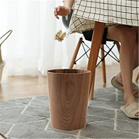 2.3 Gallons Wood Trash Can Wastebasket for Home or Office, Japanese-style natural wood Round Wastebasket, Lightweight, Sturdy for Under Desk, Kitchen, Bedroom, Den, Hotel, or Kids Room (Dark Wood-A) BISOZER