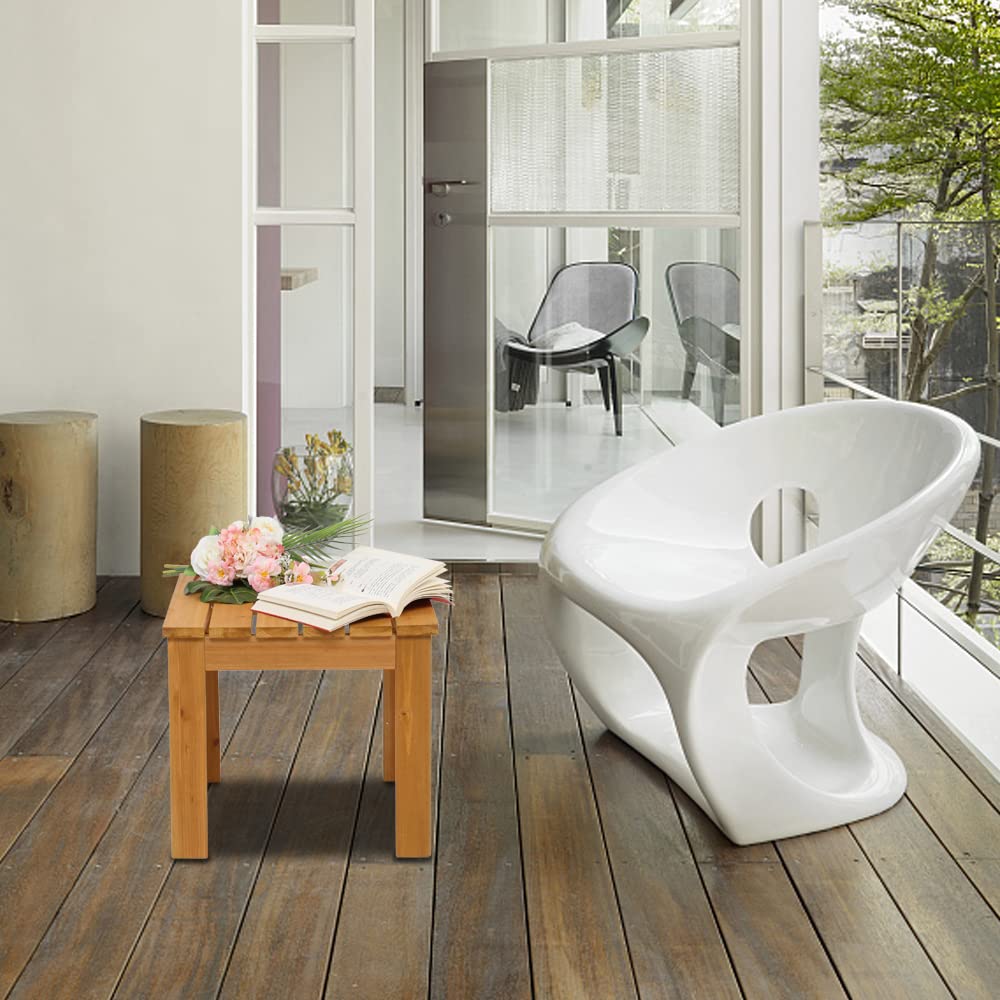 VINGLI Outdoor Adirondack Side Table W/Natural Finished, 18" Square Thick Wooden Coffee Table Top, Stable Large Weight Capacity Conversation End Table for Patio Backyard, Garden, Poolside and Balcony VINGLI