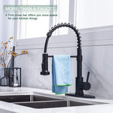 WEWE Kitchen Faucets with Pull Down Sprayer Commercial Industrial Stainless Steel Single Handle Single Hole Spring Farmhouse RV Sink Faucet, Matte Black Kitchen Faucet for Laundry Utility Room Sink WEWE