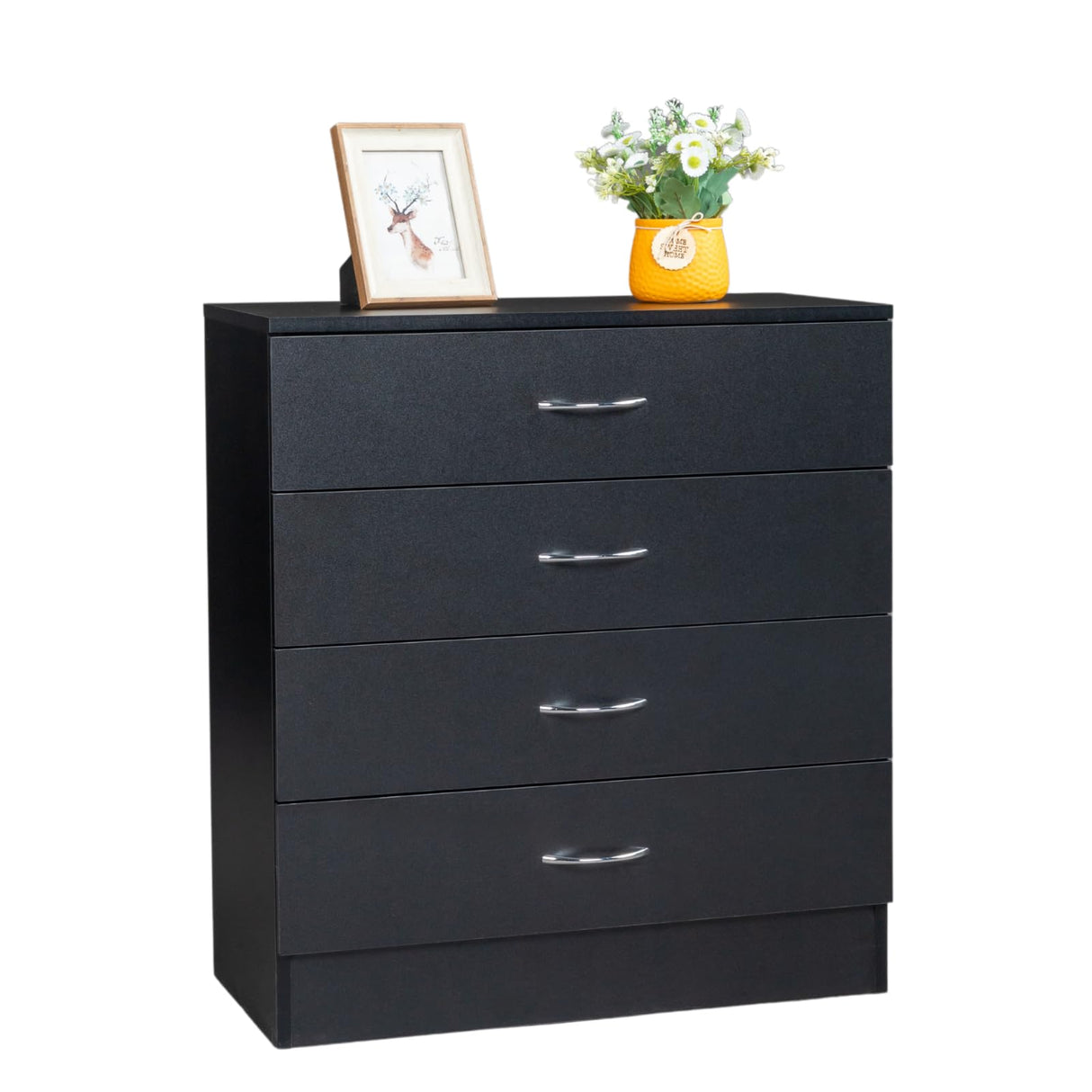Karl home Black 4 Drawer Dresser for Bedroom, Modern Nightstand Storage Chest of Drawer, Wooden Side Table End Table, Living Room, Reception Room Karl home