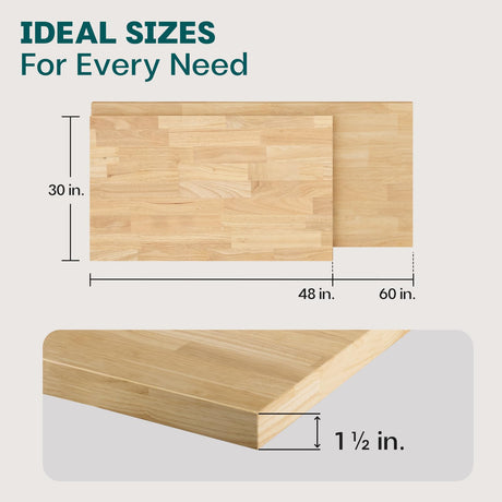 Bme Hevea Solid Wood Butcher Block Table Top, Desk top, Unfinished Butcher Block Countertop for DIY Desktop/Kitchen Countertop, 4ft L x 30"W, 1.5in Thick Bme