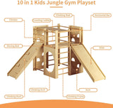 10-in-1 Indoor Jungle Gym, Wooden Montessori Indoor Playground, Toddler Jungle Gym for Kids, Easy Assembly, Safe & Sustainable WUKHG