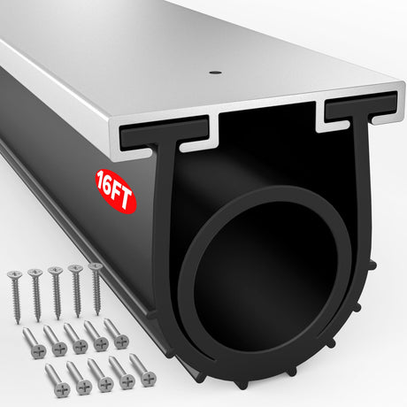 Jin&Bao Garage Door Bottom Seal with Pre-drilled Aluminum Track Retainer Base Kit, Heavy Duty U+O Ring Combination Garage Door Weather Stripping Kit (16FT) Jin&Bao