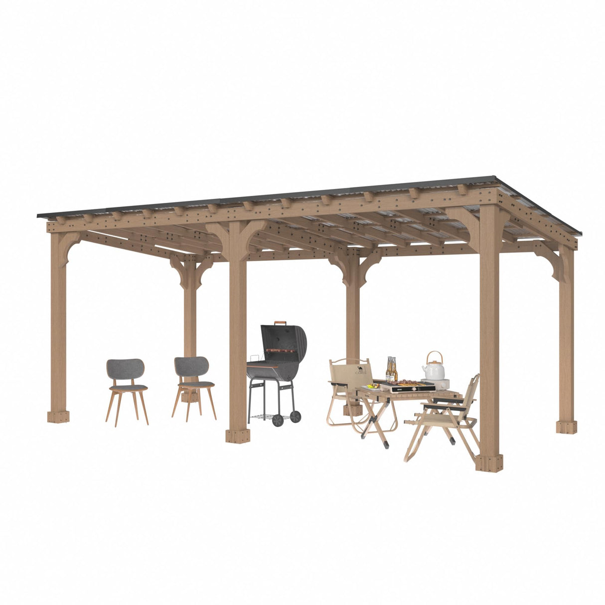 MUPATER 10x20 FT Wooden Grill Gazebo with Sloping Metal roof, 2 Full Size Grills, BBQ Canopy for Outdoor Patio, Lawn, Garden, Brown MUPATER