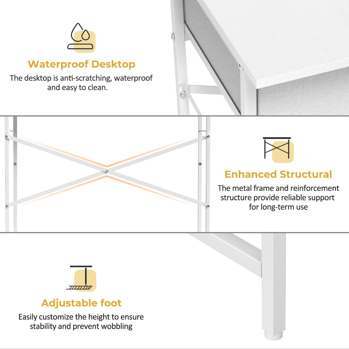 DAOUTIME Small Writing Desk for Kids Bedroom, 31.5 Inch Small Computer Desk for Small Spaces, Simple Desk with 2 Fabric Drawers for Home Office, Dorm, Living Room, Home Study Table, White DAOUTIME