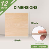 ROBOTIME 12-Pack 3mm Basswood for Laser Cutting - 12 x 12 x 1/8 Inch - Craft Wood A/A Grade Basswood Sheets 1/8" - 1/8" Plywood for Laser Cutting, Engraving & Wood Burning (Pyrography) ROBOTIME