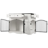 43.3" Farmhouse Dog Crate Furniture - Heavy Duty Indoor Wooden Kennel with 3 Drawers, Removable Feeder & End Table Design for Medium/Large Dogs (Black&White) MoBtovs
