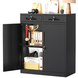 Greenvelly Metal Storage Cabinet with 2 Drawers,36" Black Metal Cabinets with Doors and Shelves, Garage Cabinet with Lock for Home Office, Garage, School, Apartment,Warehouse Greenvelly