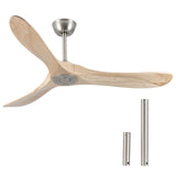 DefinElegant 52" Modern Ceiling Fan, No Light, 6-Speed, Reversible, Timed Shutdown, DC Motor, Natural Wood 3 Blade, Porch, Bedroom, Living Room DefinElegant