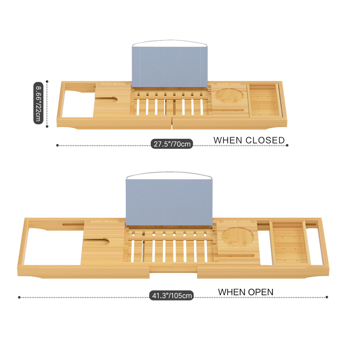 Sen Yi Bao Luxury Bathtub Caddy Tray，Bamboo Bathtub Tray Caddy - Wood Bath Tray Expandable，Can be Placed Book and Integrated Tablet Smartphone and Wine Holder - Gift Idea for Loved Ones Sen Yi Bao