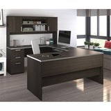 Pemberly Row U Shaped Modern Executive Computer Desk with Pedestal and Hutch in Brown Chocolate Pemberly Row