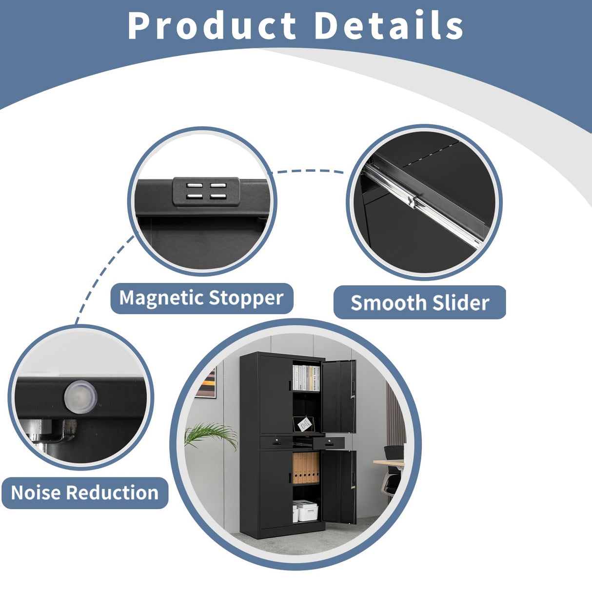 CJF Metal Storage Cabinet with Adjustable Shelves and Drawers, Locking Steel Storage Cabinet for Pantry, Office, Garage, Home, School, Utility (Black) CJF