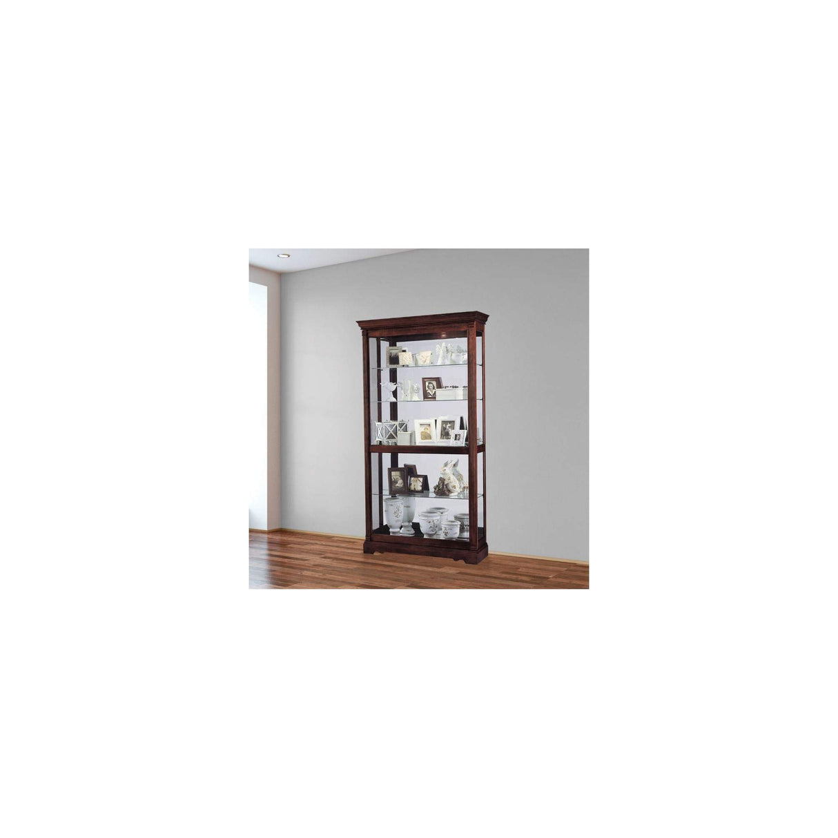 Howard Miller Dublin Curio Cabinet 680-337 – Windsor Cherry Finish Home Decor, Four Glass Shelves, Five Level Display Case with Locking Slide Door & Halogen Light Howard Miller