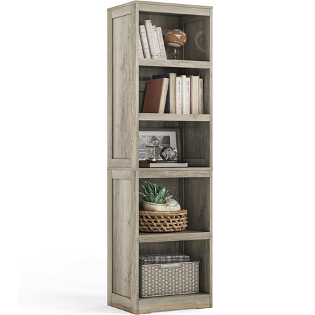 LINSY HOME 5-Shelf Bookcase, Narrow Bookshelves Floor Standing Display Storage Shelves 68 in Tall Bookcase Home Decor Furniture for Home Office, Living Room, Bed Room - Light Brown LINSY HOME