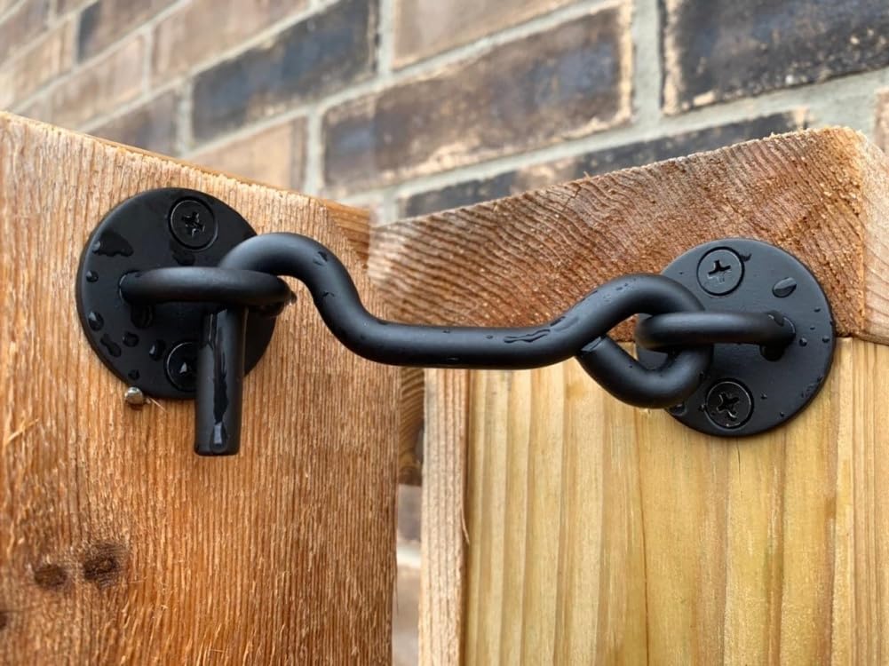 Raswik 4” Privacy Hook and Eye Gate Latch Easy Lock for Barn Door, Black Raswik