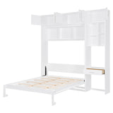 Harper & Bright Designs Queen Size Wall Murphy Bed with Desk, Wooden Queen Size Wall Bed with Storage Top Cabinet and Storage Shelves, White Harper & Bright Designs
