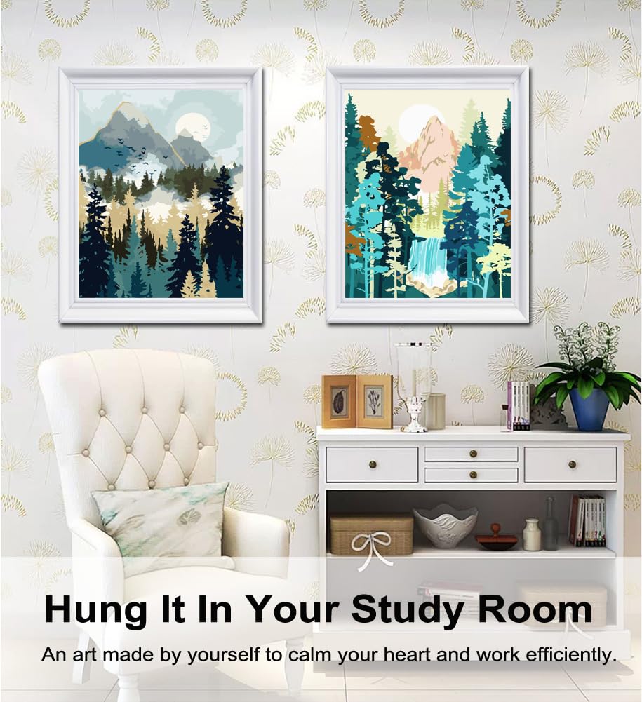 BAISITE Paint by Numbers Kit for Adults Beginners,12" Wx16 L 2 Pack Canvas for Painting Kits for Adults in Colorful Box-Sunrise Mountains Waterful 7172 BAISITE