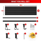 Ginchain 4'H x 8'W Slatwall Panel Garage Wall Organizer with 14 Hooks, Heavy Duty Interlocking Slat Wall Paneling Sheets, Garage Slatwall for Tool Organization Mounted Storage Systems Black Ginchain