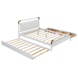 Merax Queen Size Wooden Bed Frame with PU Leather Backrest, Modern Platform Bed & Two Storage Drawers and Trundle for Bedroom, No Box Spring Needed, Easy Assembly, White Merax