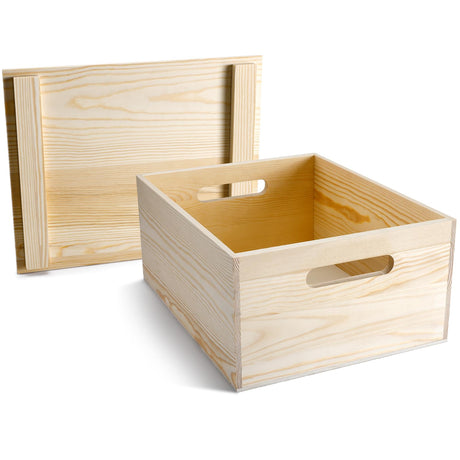 Spiareal Wooden Storage Box 15 x 12 x 7 Inches Pine Wood Decorative Crate Box with Hand Holes and Lid Plain Unpainted Wooden Storage Bins for Home Decor Wine Tool Kitchen Arts Crafts Spiareal